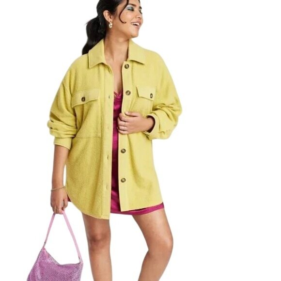 wild fable Jackets & Blazers - Wild Fable Oversized Shacket Size Small Brushed Fleece Button Up Green Relaxed